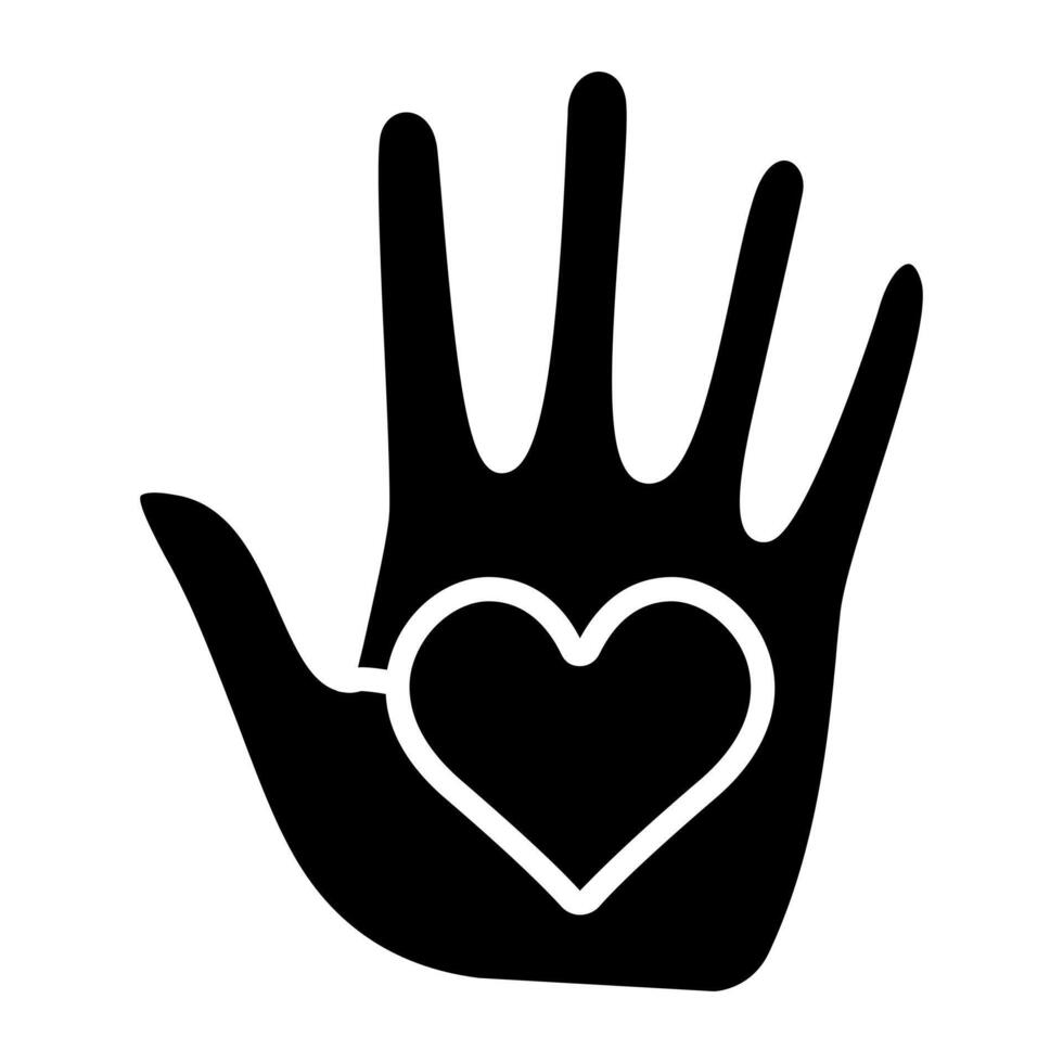 Hand with heart line icon. Care, love, help, support, charity, kindness, compassion, giving, hand, heart, humanity, donation, empathy, community, symbol, protection, touch, peace, wellness. vector