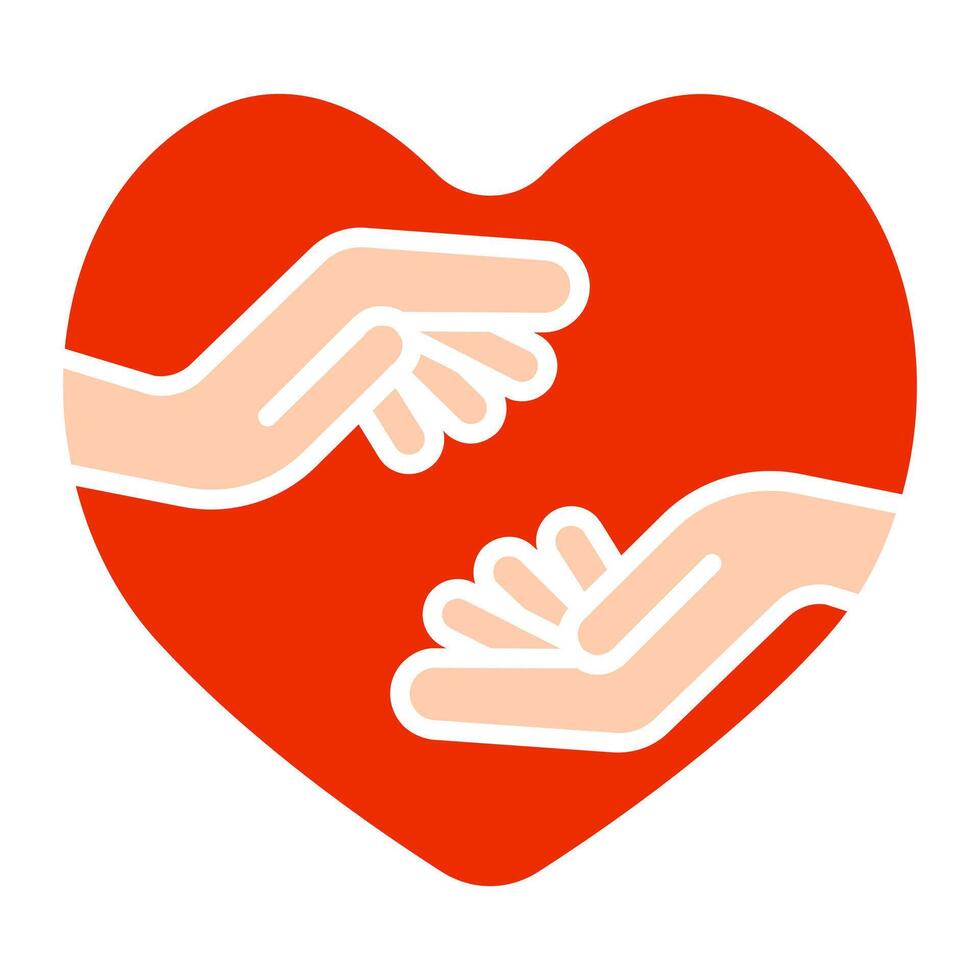 Hands reaching out heart line icon. Support, love, care, charity, help kindness, donation, empathy, humanity, community, giving, compassion, connection, hands, outreach, heart, touch, symbol, wellness vector