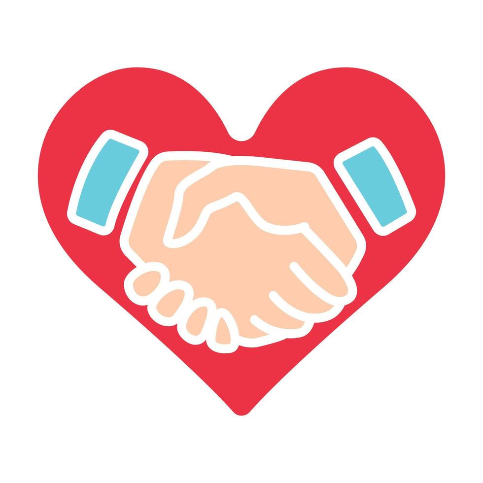 Handshake in heart line icon. Love, partnership, support, handshake, connection, unity, heart, symbol, cooperation, community, care, compassion, kindness, teamwork, agreement, bond, peace, help. vector