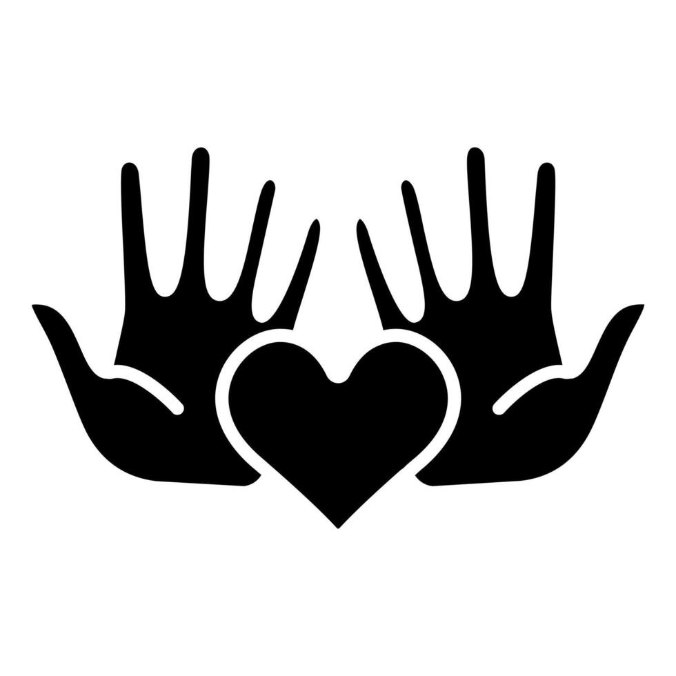 Hands with heart line icon. Love, care, support, charity, compassion, kindness, community, hands, heart, symbol, protection, help, humanity, affection, connection, empathy, wellness. vector