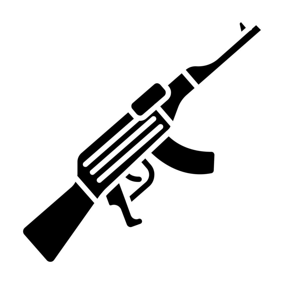 Assault rifle line icon. Weapon, military, combat, firearm, gun, automatic, AK-47, soldier, warfare, conflict, shooting, war, battle, security, ammo, magazine, firepower, infantry, offensive, army. vector