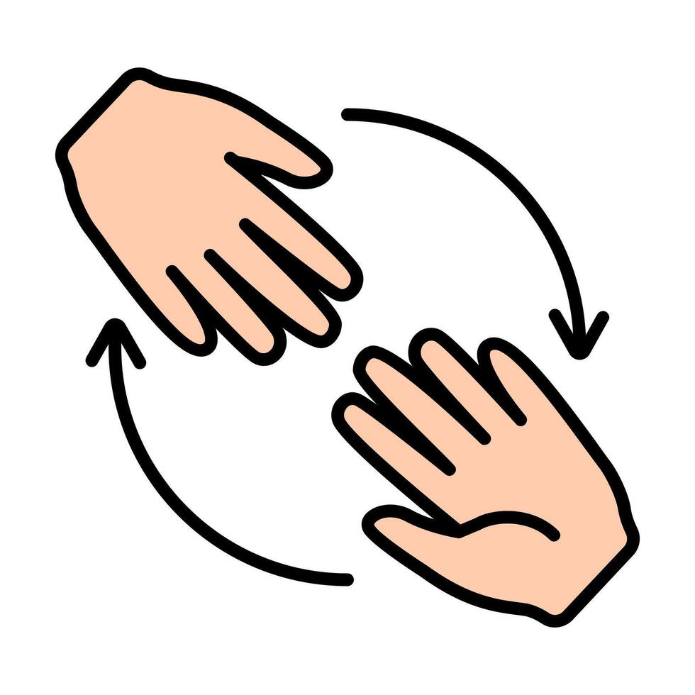 Hands exchanging line icon. Help, support, care, exchange, connection, giving, hands, symbol, sharing, community, kindness, cooperation, humanity, donation, teamwork, touch, partnership, aid. vector