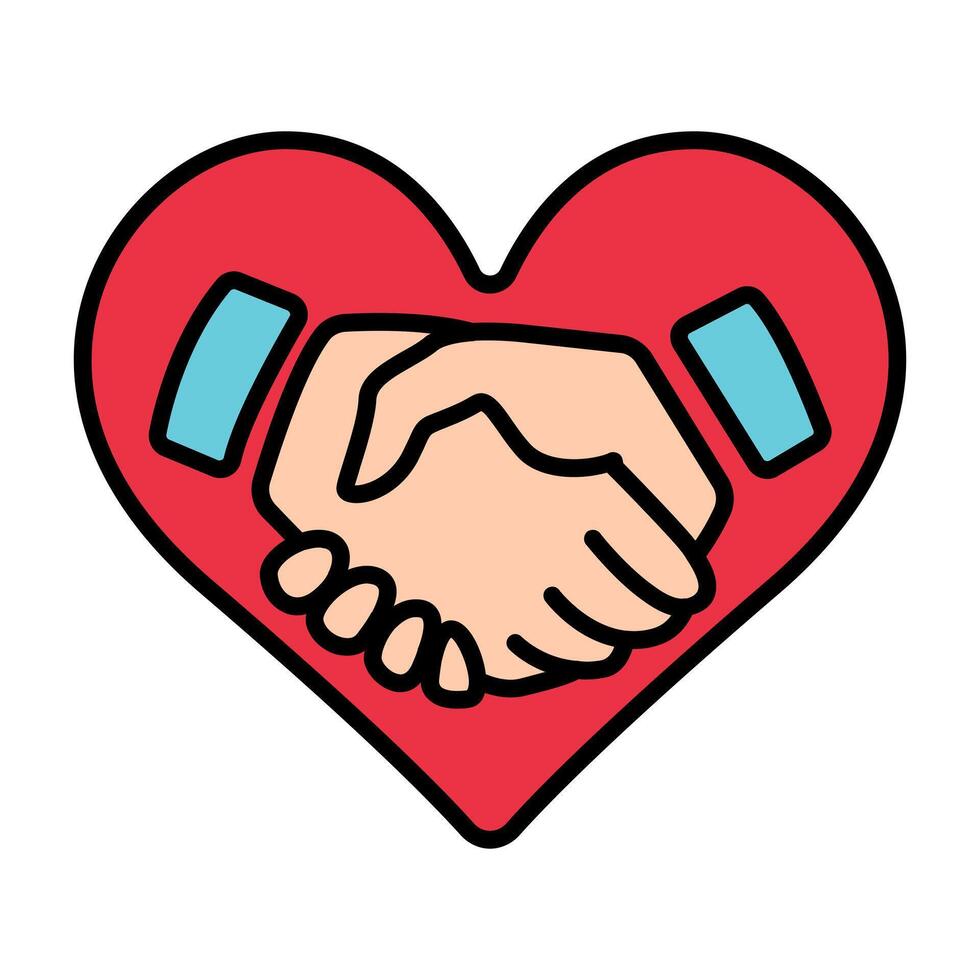 Handshake in heart line icon. Love, partnership, support, handshake, connection, unity, heart, symbol, cooperation, community, care, compassion, kindness, teamwork, agreement, bond, peace, help. vector