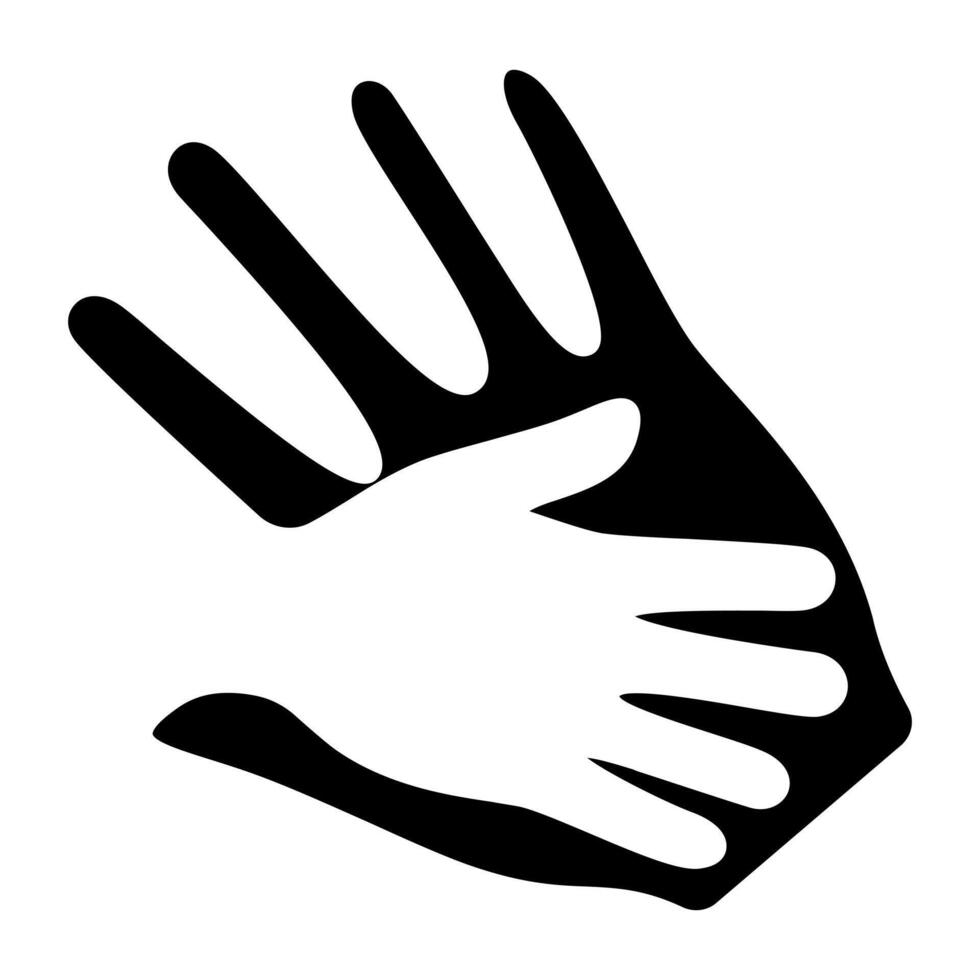 Big and small hands line icon. Support, care, family, help, protection, love, hands, connection, community, kindness, touch, guidance, symbol, compassion, safety, parent, child, bond. vector