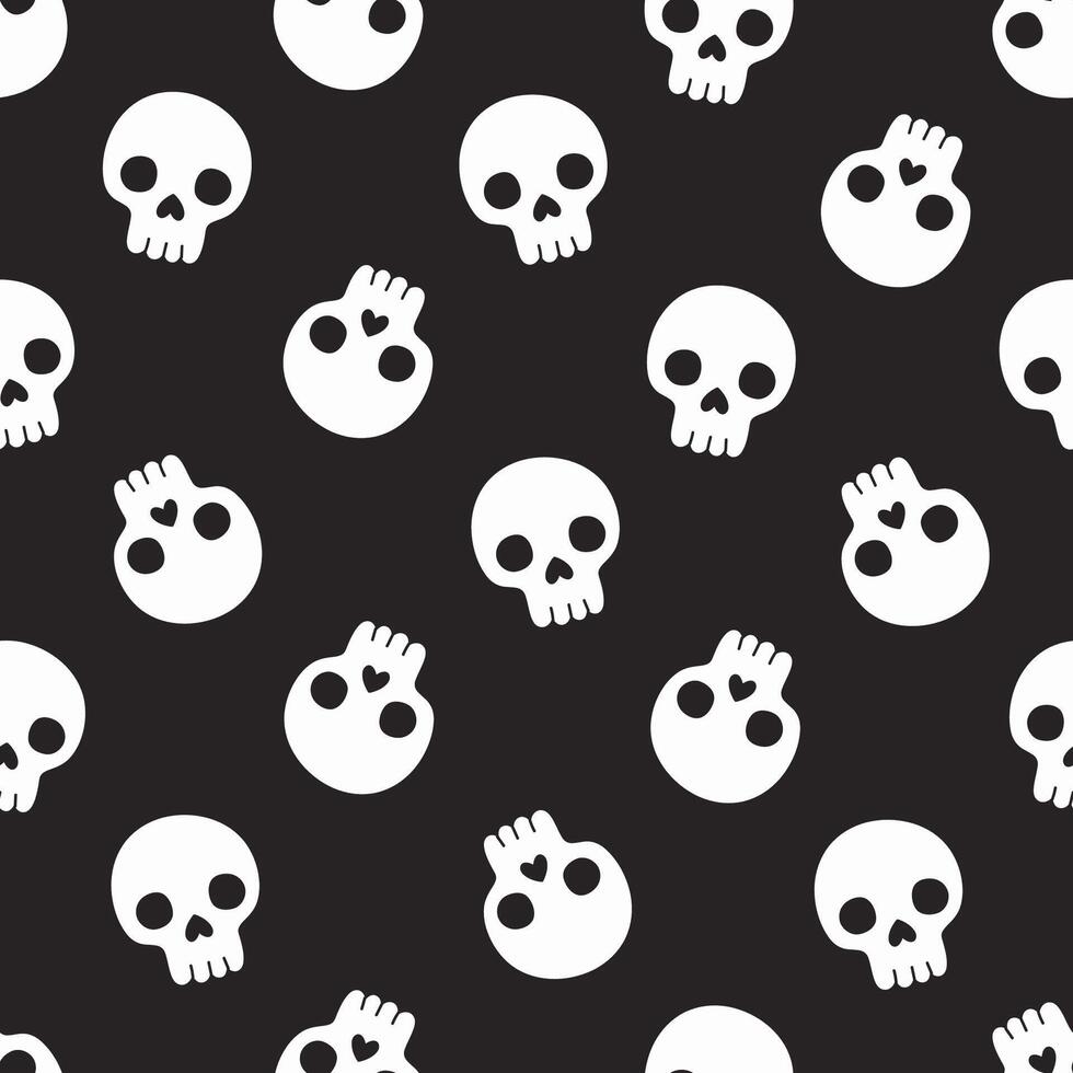 Simple seamless pattern with human skulls on a black background. graphics. vector