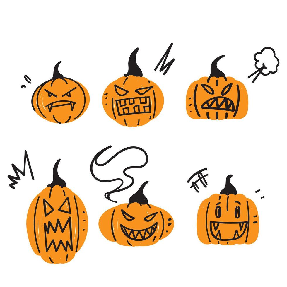 hand drawn doodle pumpkin halloween character illustration vector