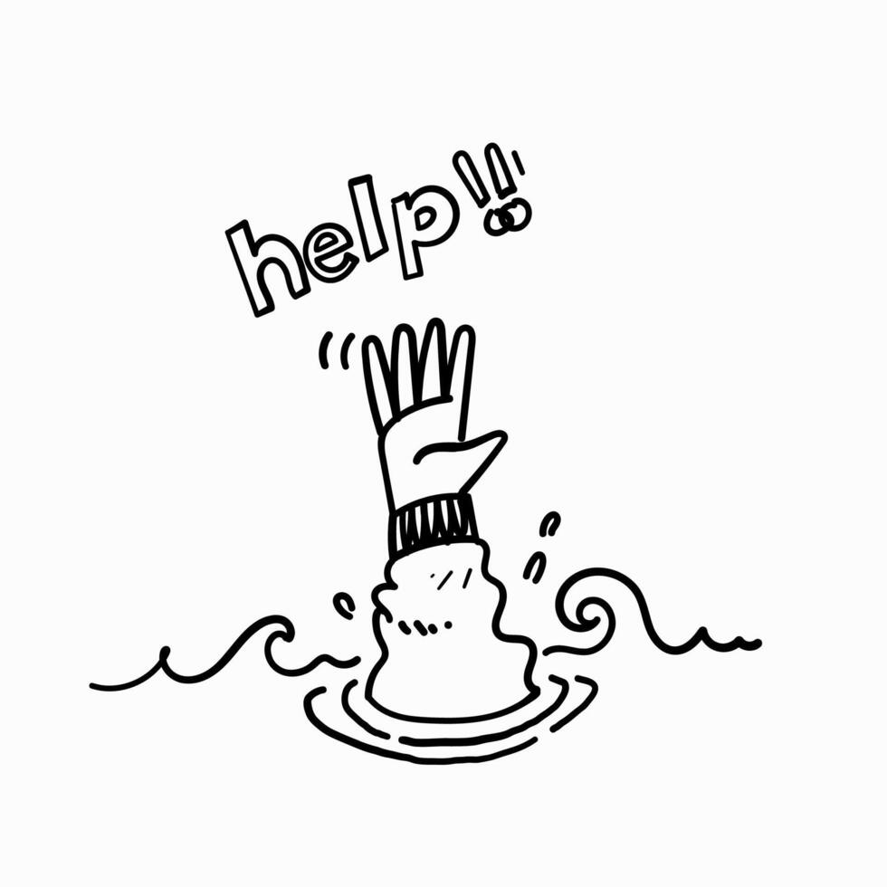 hand drawn doodle a drowning persons hand asks for help vector