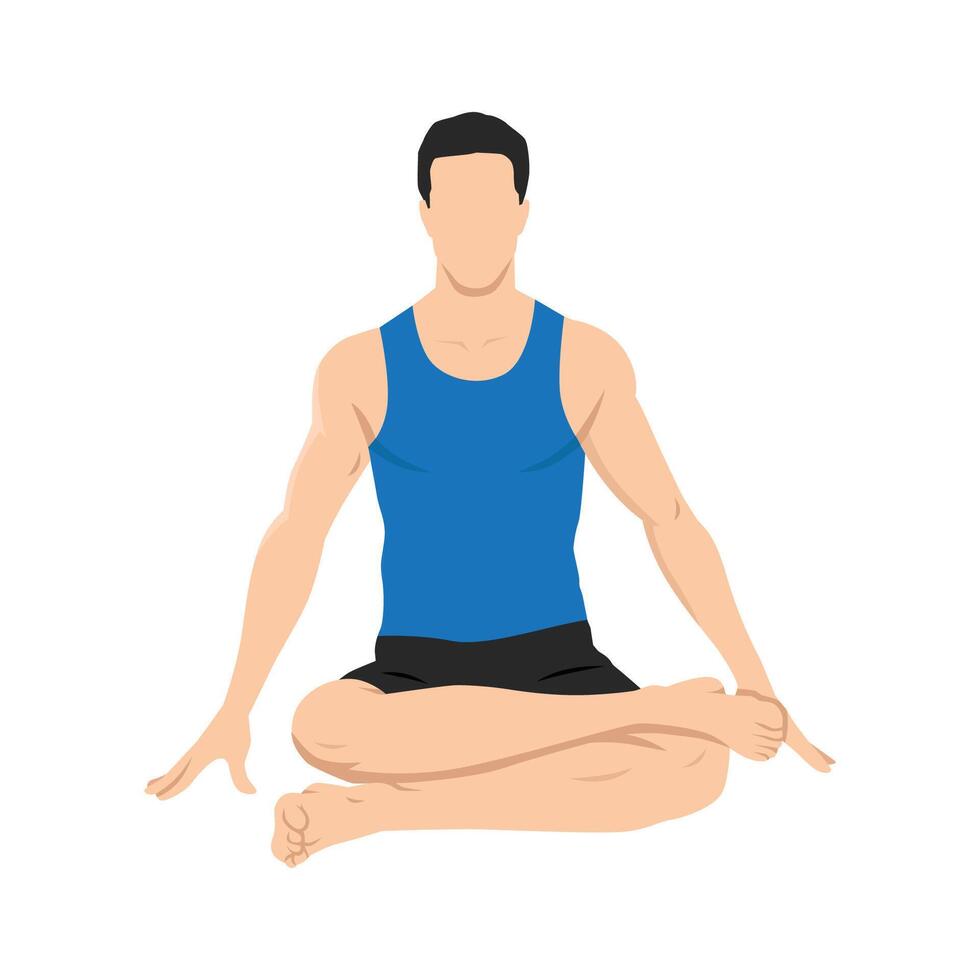 Man doing fire log pose or agnistambhasana yoga exercise. vector