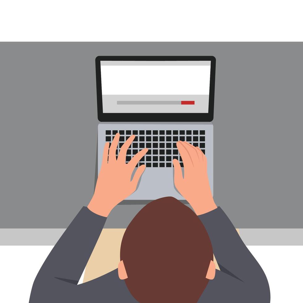 Man working with laptop, top view. vector