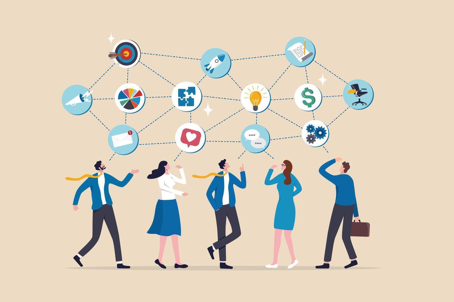 Internal communication, communicate within office, organization or company strategy, internal job, connection or community, work networking concept, business people colleague communicate to success. vector