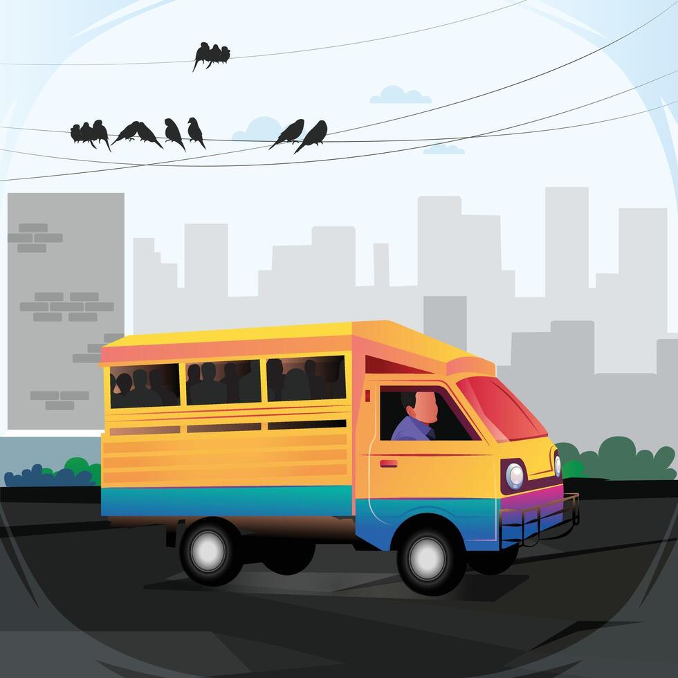 Transportation In Dhaka called tempo or leguna vector