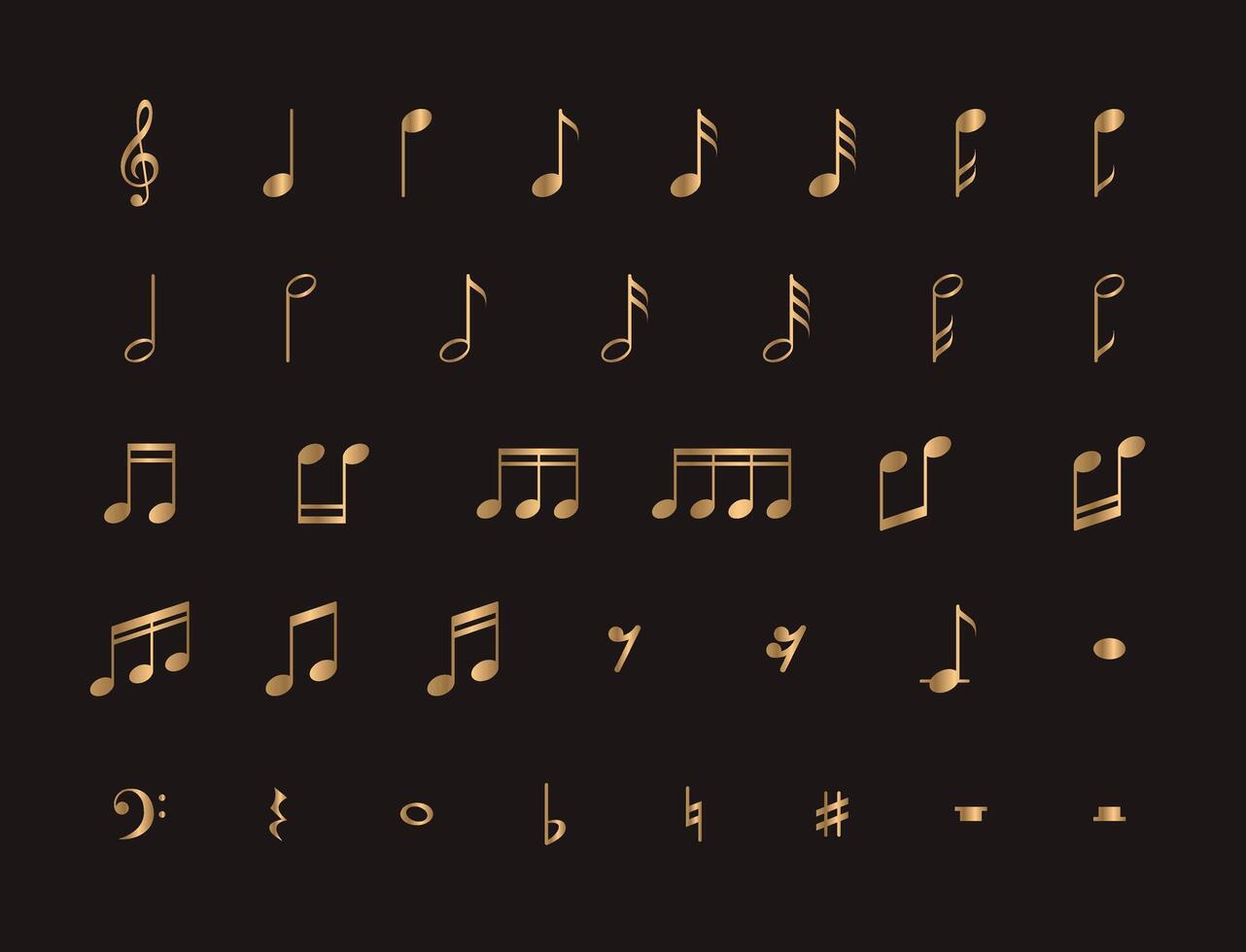 musical notes golden icon on black background. can be separated from each other vector