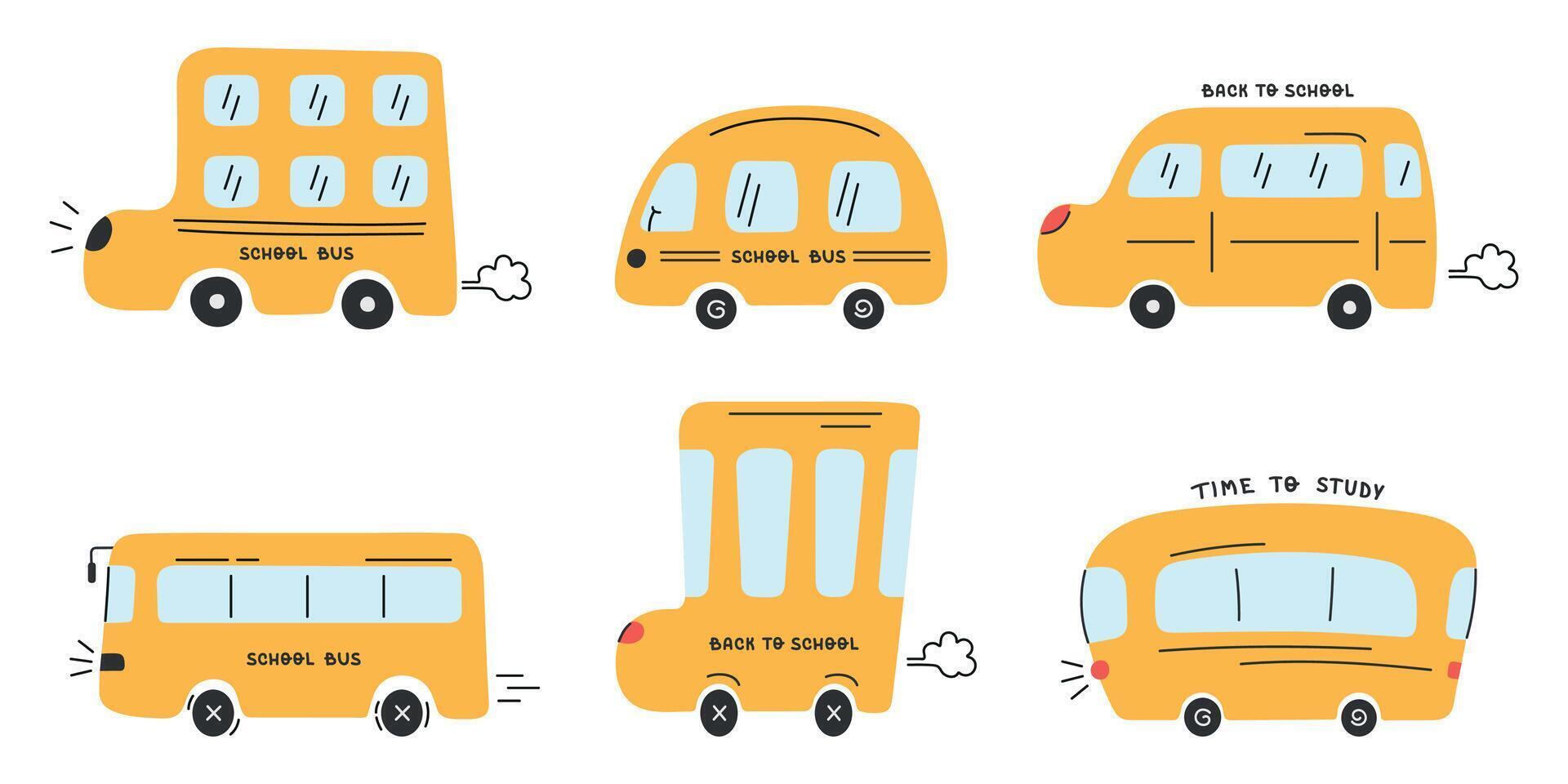 Simple yellow school bus set vector