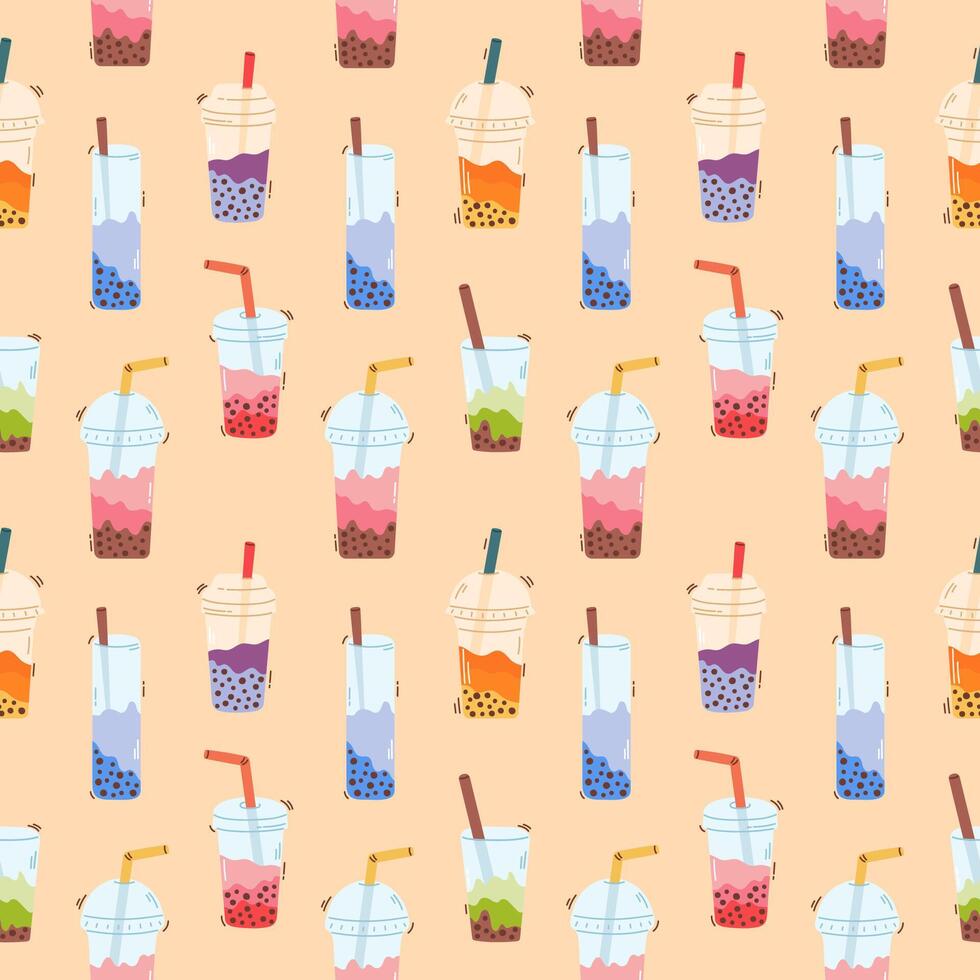 Seamless pattern with bubble tea cups vector