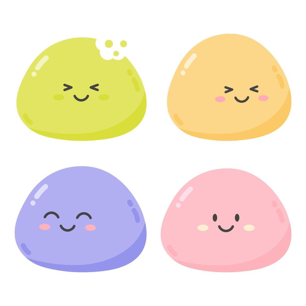Funny kawaii sweet mochi set with smiling face vector