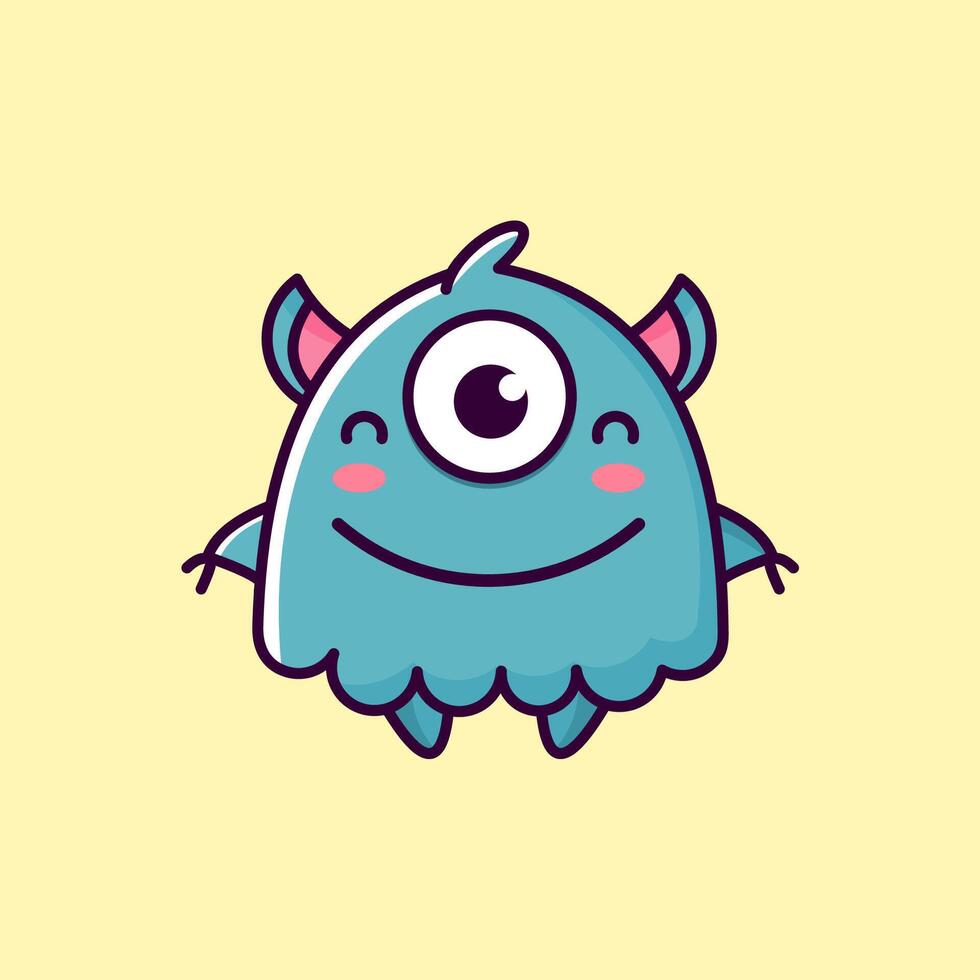 Cute smiling one-eyed blue simple vectors monster