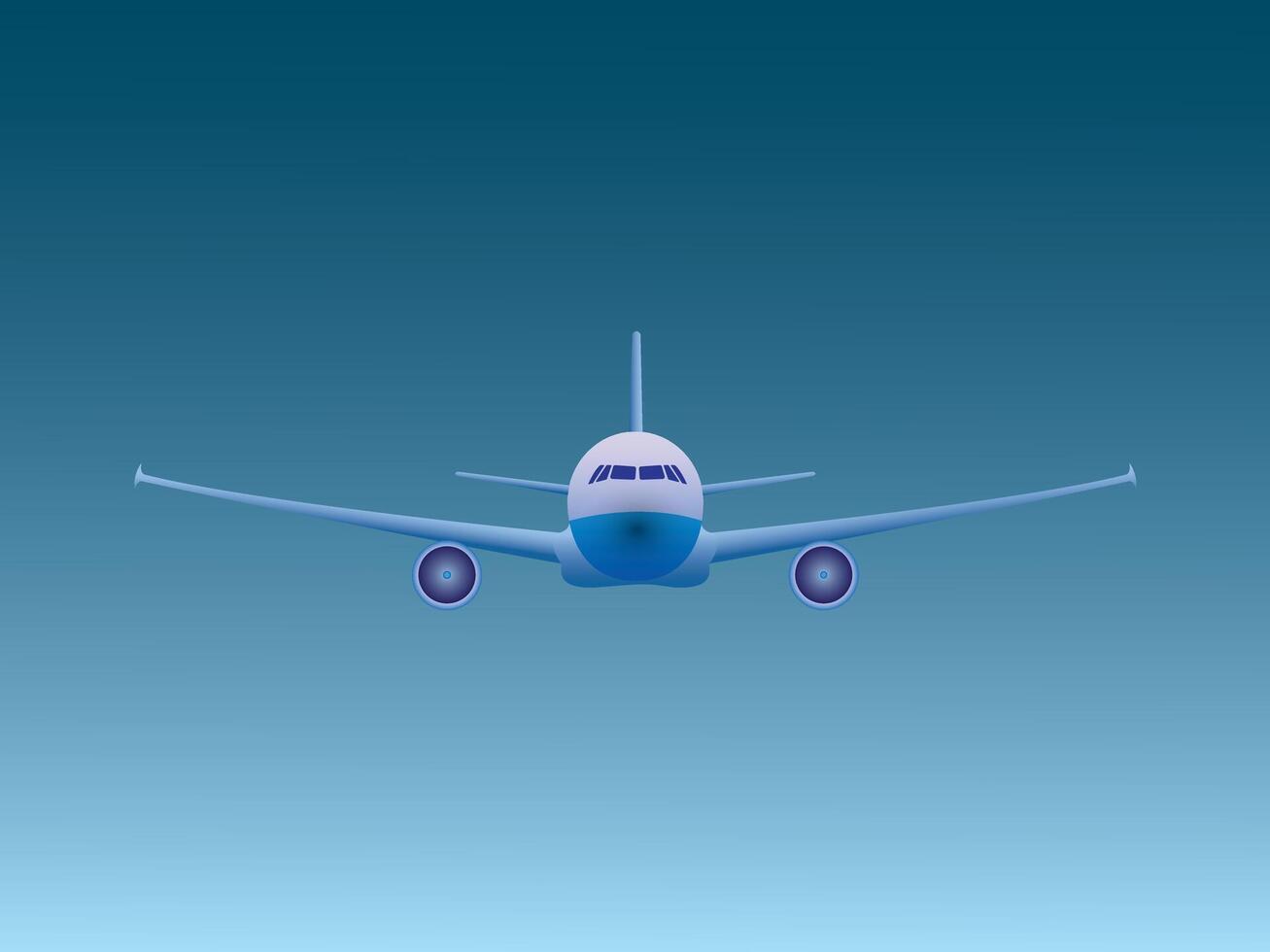 A blue jet airplane flying in the sky illustration vector