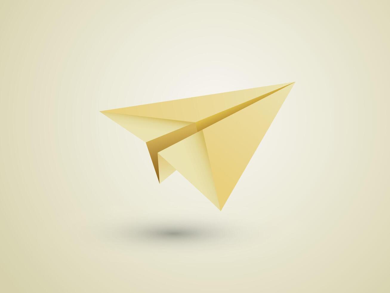A golden simple folded paper plane flying icon on yellow background illustration vector