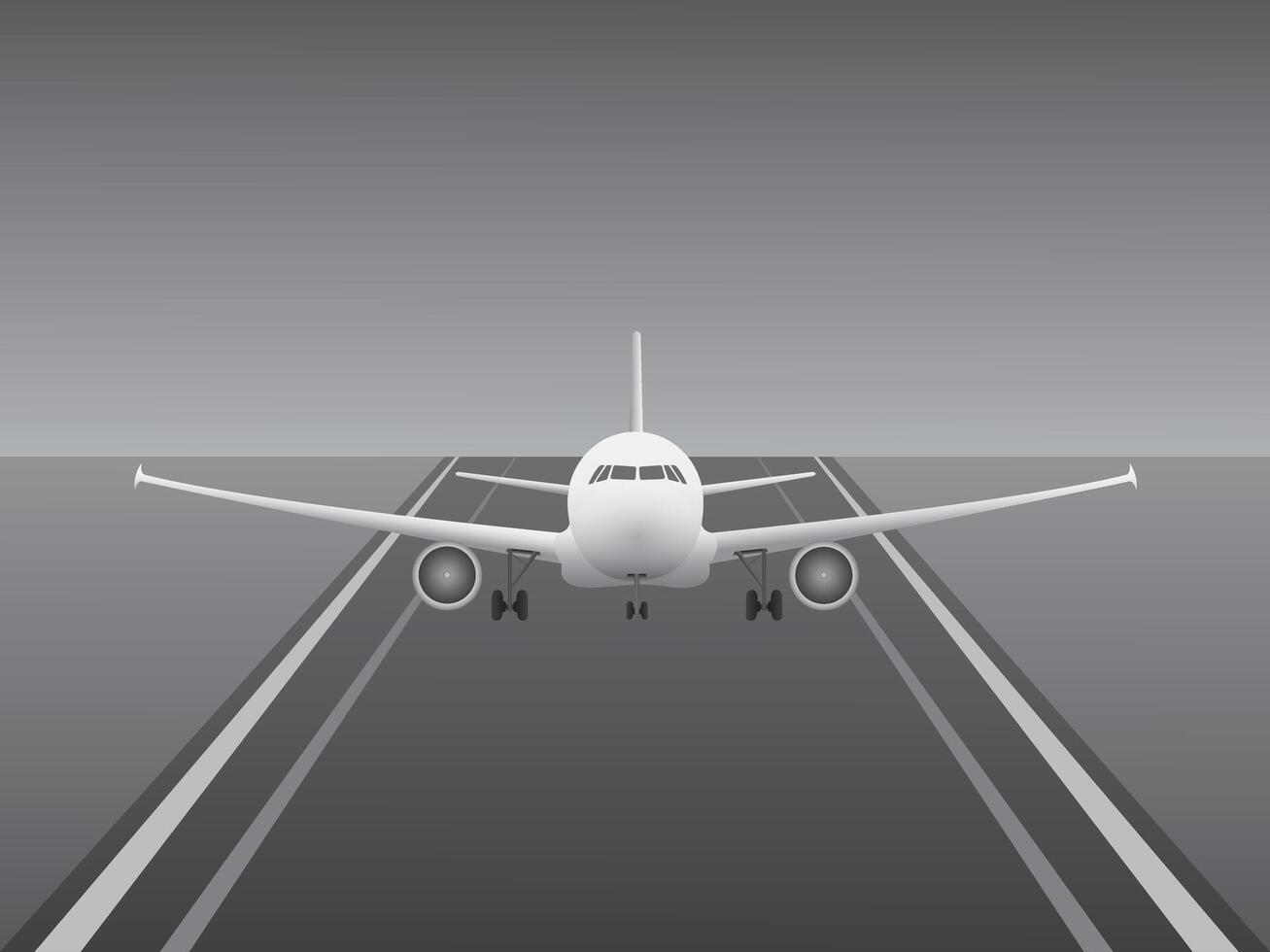 A white jet airplane landing on airport runway illustration vector