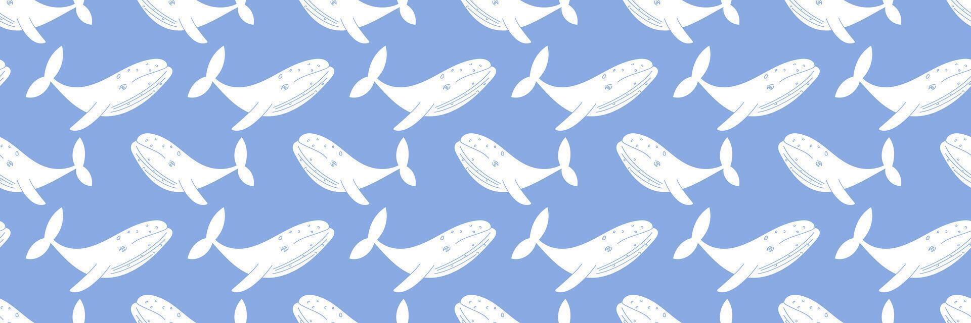 Whale seamless pattern. Abstract banner for decor, print, wallpaper. Blue background vector