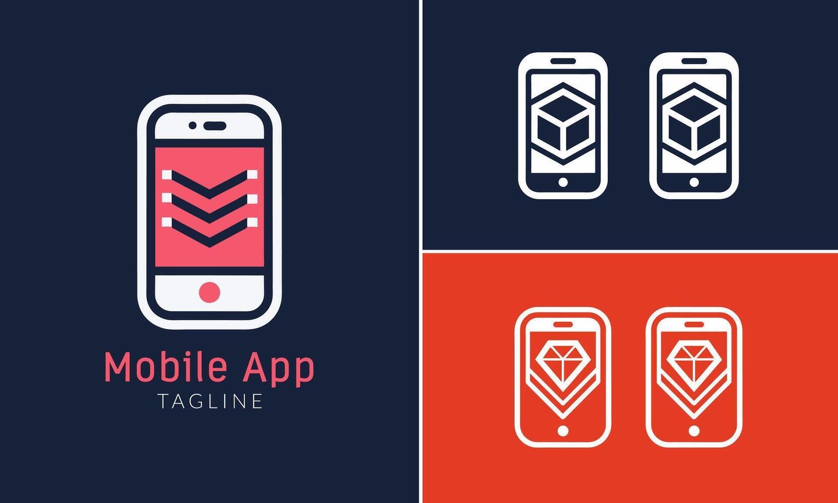 Mobile app monoline modern logo set vector