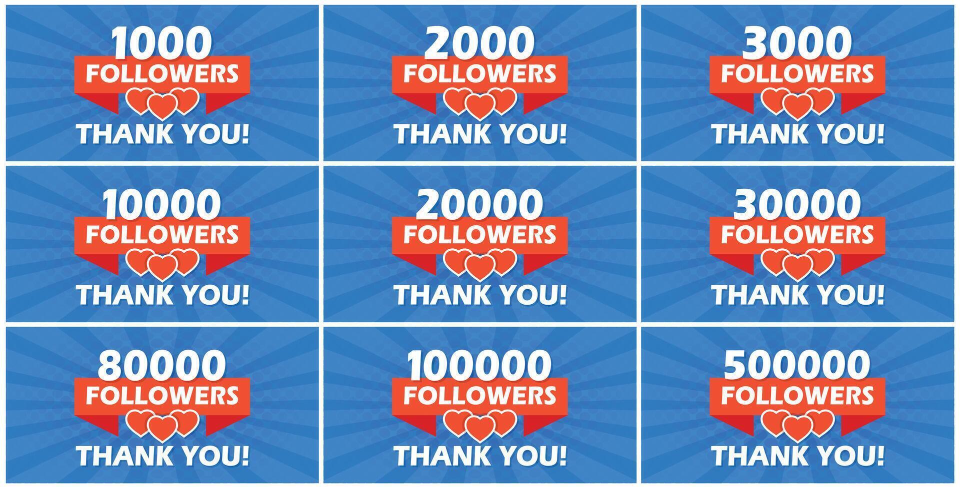 Thank you, followers icon set in flat style. Subscription amount illustration on isolated background. Follower sign business concept. vector