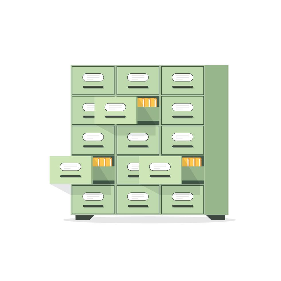 Office cabinet icon in flat style. Furniture storage illustration on isolated background. Drawer sign business concept. vector