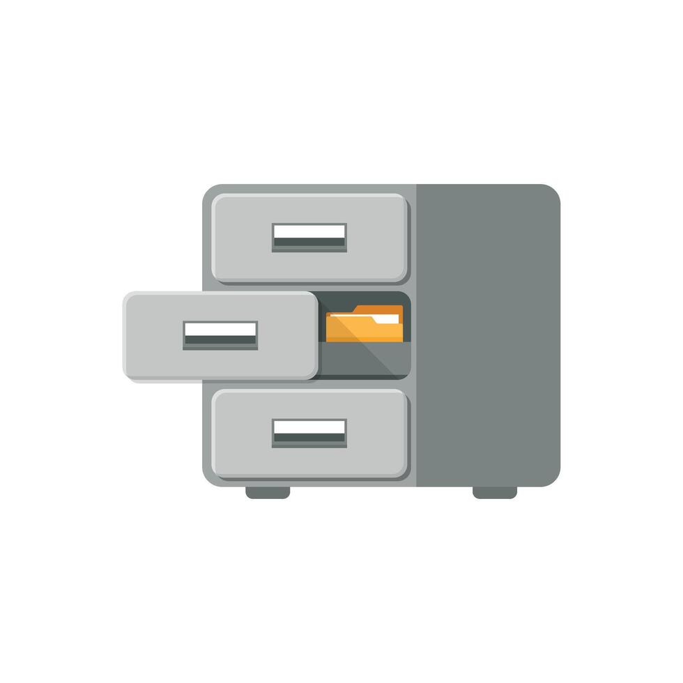 Office cabinet icon in flat style. Furniture storage illustration on isolated background. Drawer sign business concept. vector
