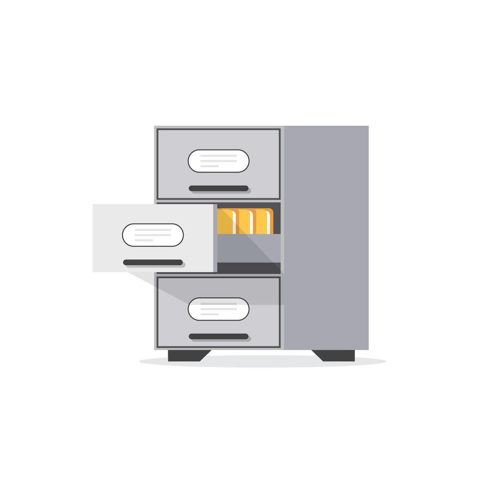 Office cabinet icon in flat style. Furniture storage illustration on isolated background. Drawer sign business concept. vector