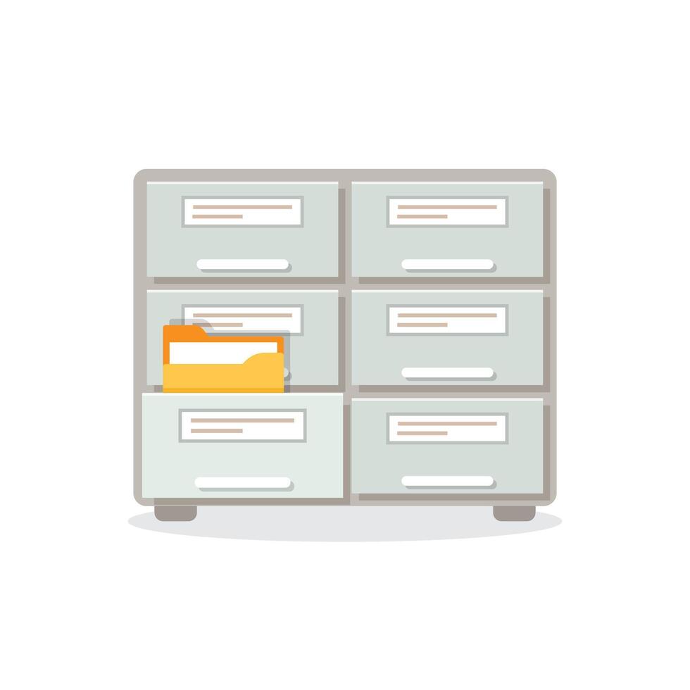 Office cabinet icon in flat style. Furniture storage illustration on isolated background. Drawer sign business concept. vector