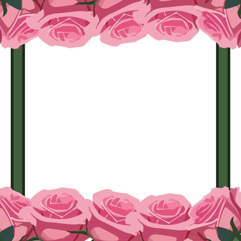square green frame. flower template with space for text with pink roses up and down vector