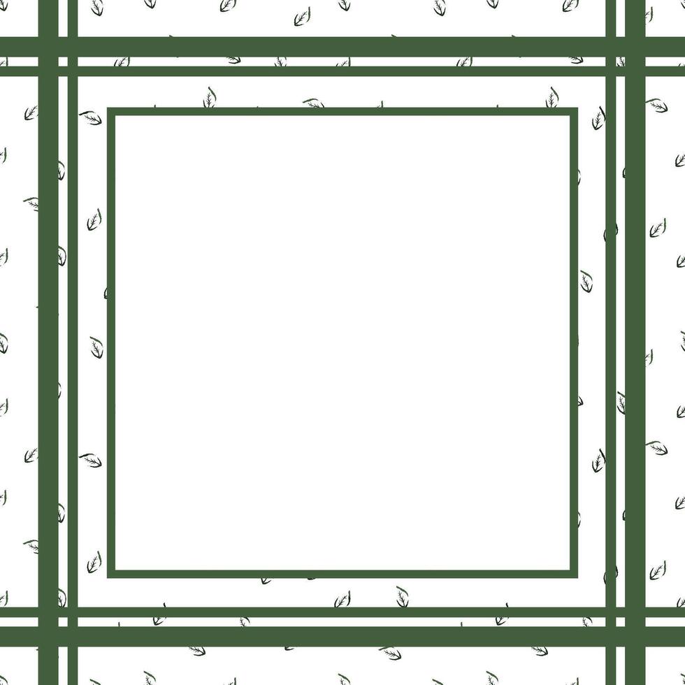 square green frame with green outline leaves vector