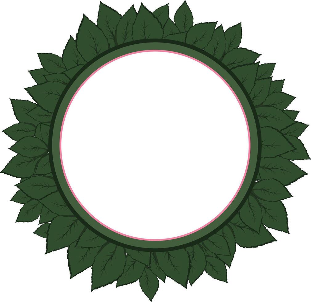 round frame with green leaves vector