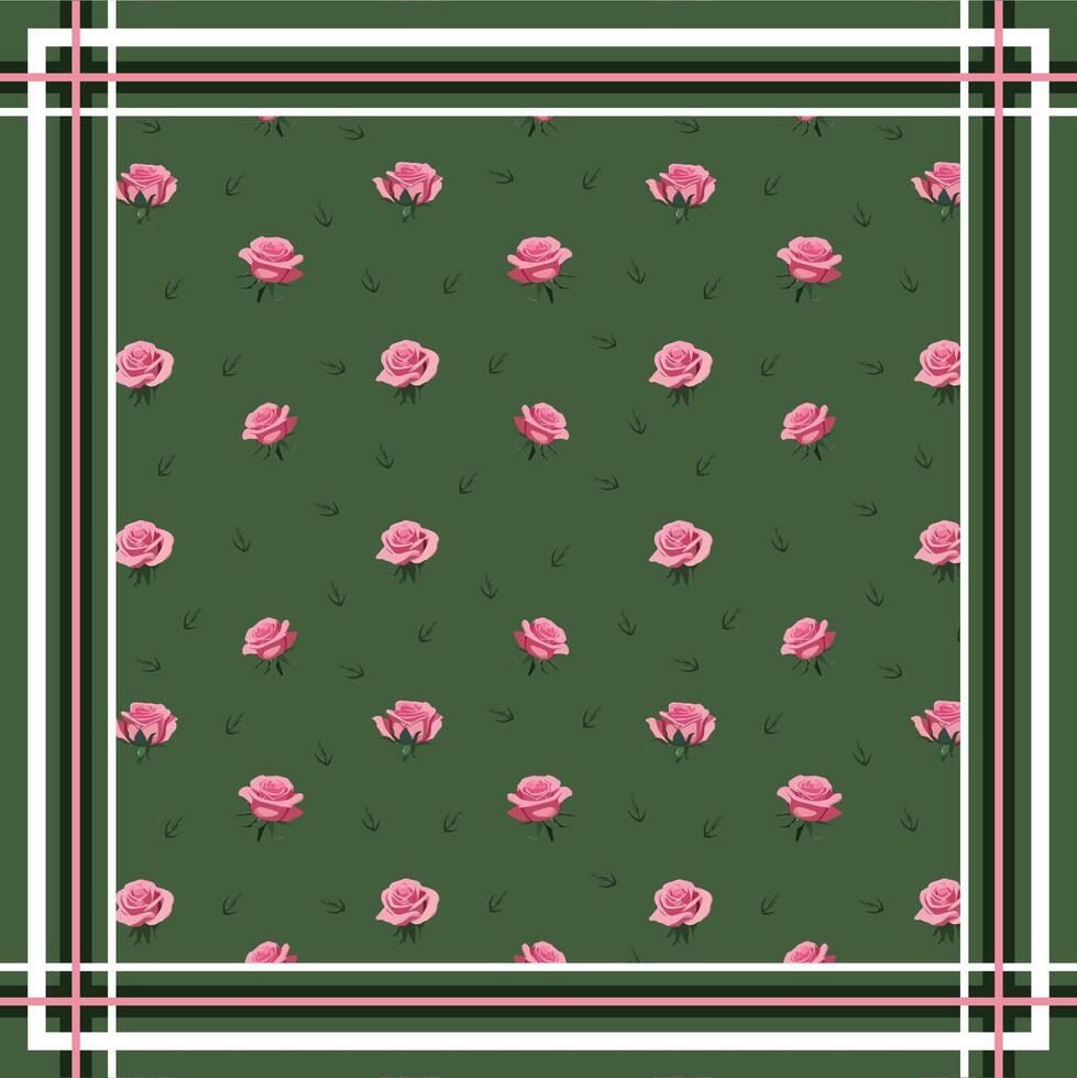 square green frame made of stripes on a background of a pattern with pink roses vector