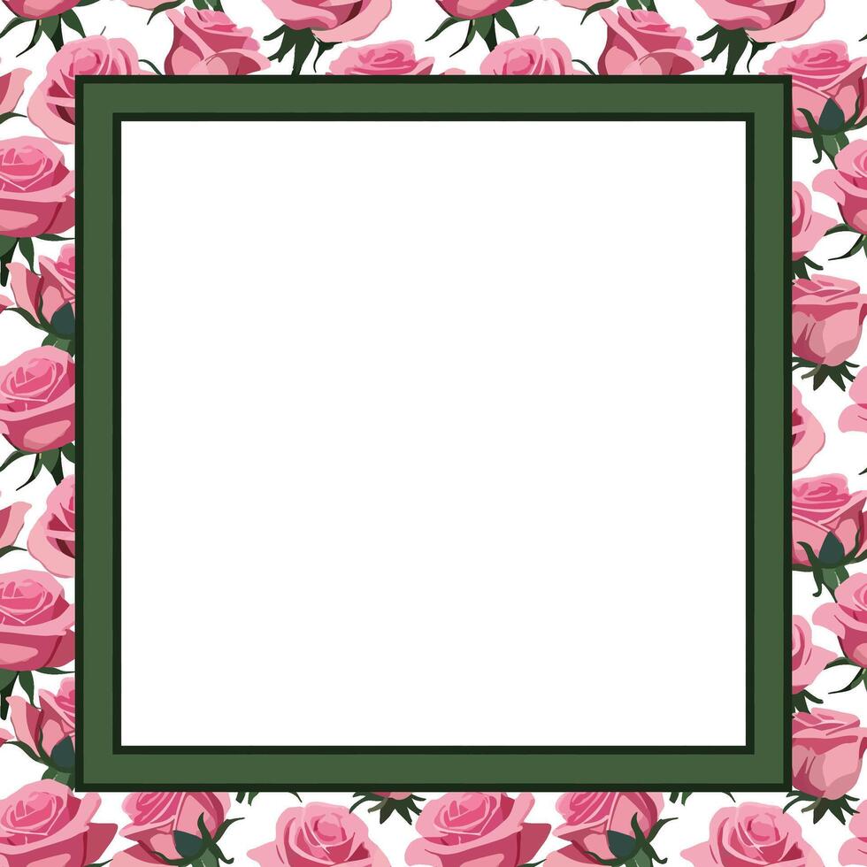 card with a square frame on a background of pink roses vector
