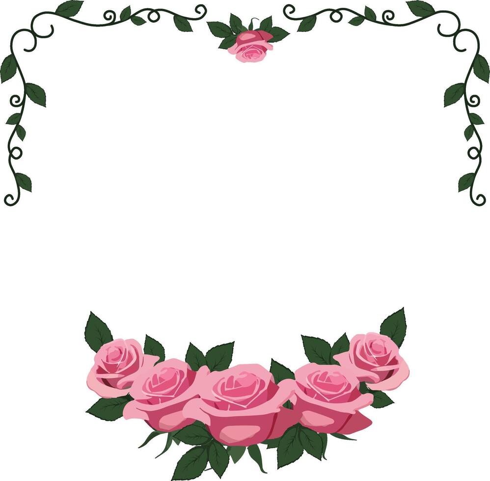 Square frame of swirls and composition of pink roses vector