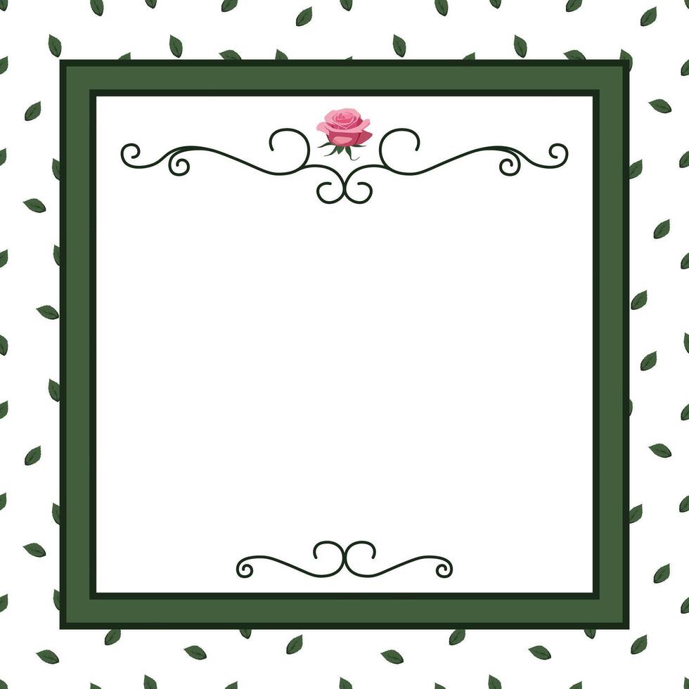 square frame with green leaves and curls vector