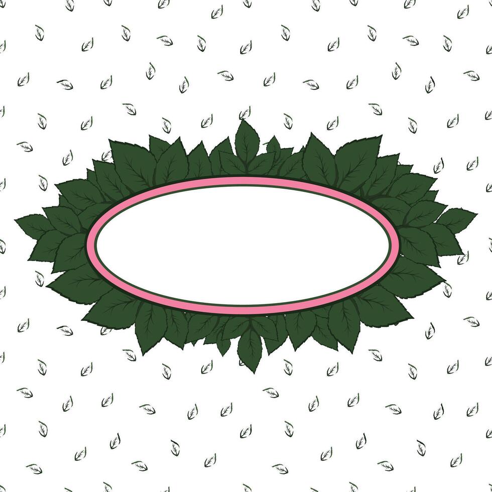 card with a oval frame with an outline of green leaves vector