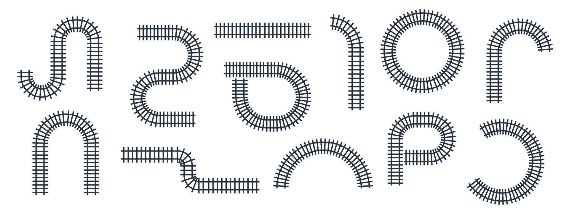 Railway train track illustration isolated on white background. Rail pattern round circular curve railroad path icon vector