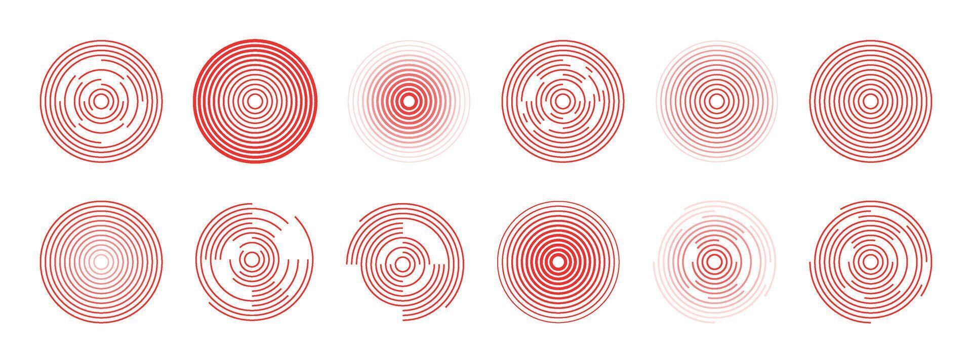 Red concentric circles of pain points. Markers of inflammation localization in the body. Design for pain medications. Health care. illustration vector