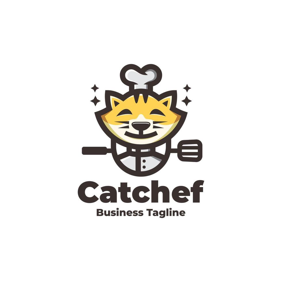 cheerful cat chef logo design vector