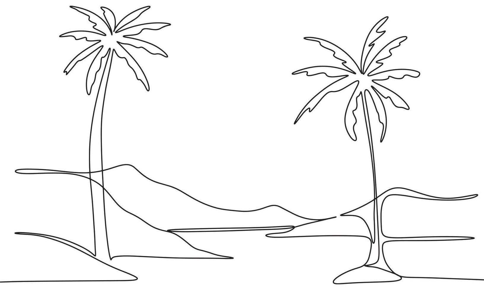 Tropical landscape, one line continuous. Tropical view line art. Hand drawn art. vector