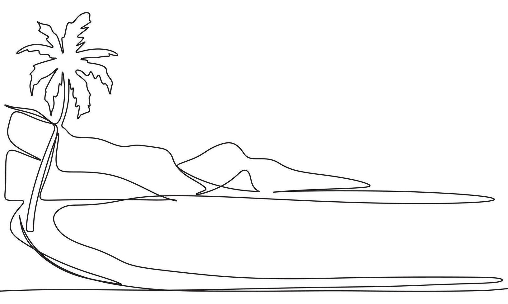 Tropical landscape, one line continuous. Tropical view line art. Hand drawn art. vector