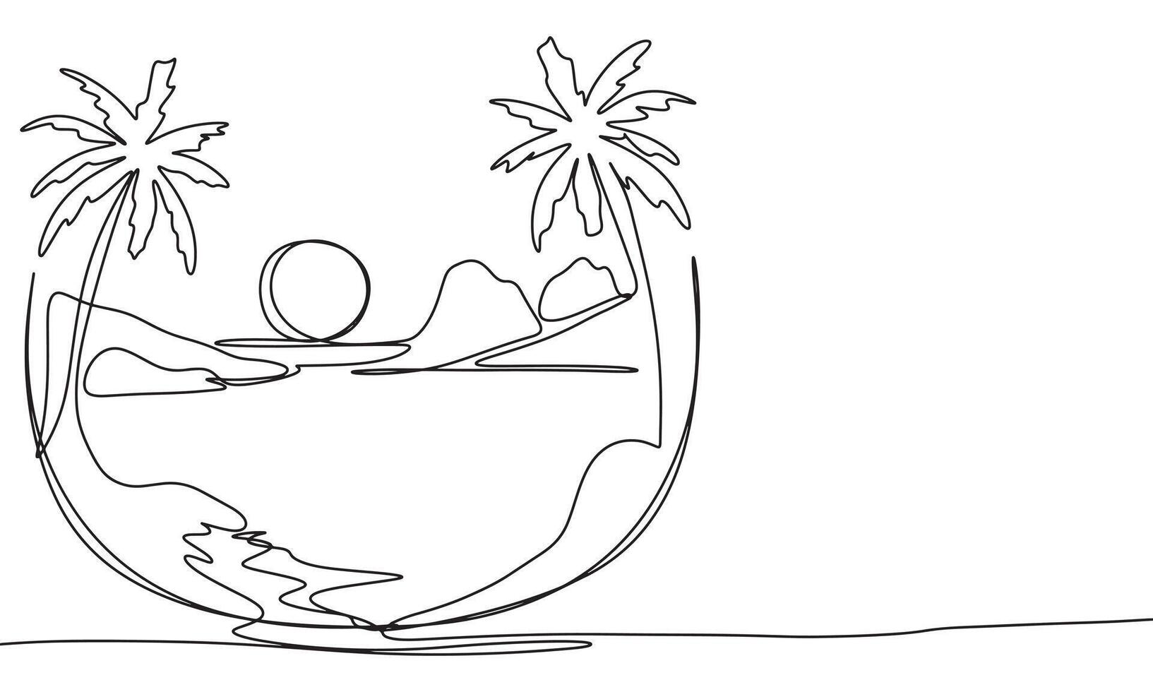 Tropical view one line continuous. Tropical landscape line art. Hand drawn art. vector