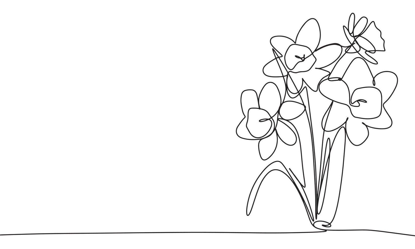Daffodils one line continuous. Line art daffodils. Hand drawn art. vector