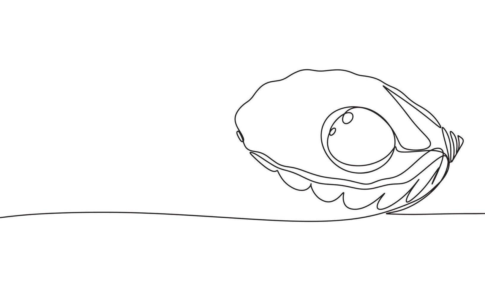 Pearl in a shell one line continuous. Pearl in a shell line art. Hand drawn art. vector