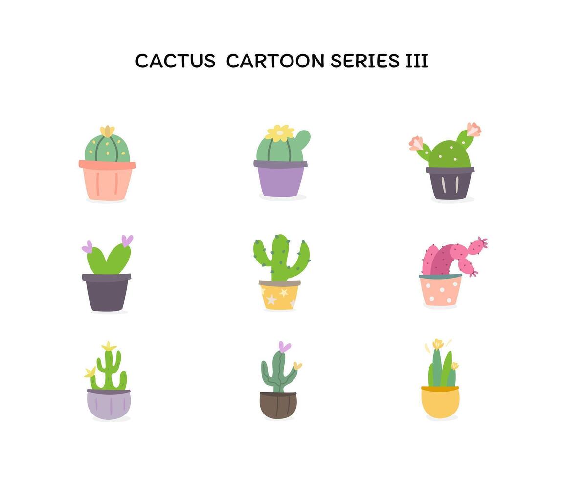 pastel and cute cactus in pot cartoon set on background vector