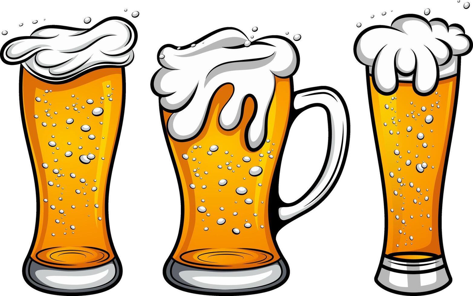 Set of Various types of beer glasses, hand drawn illustration vector