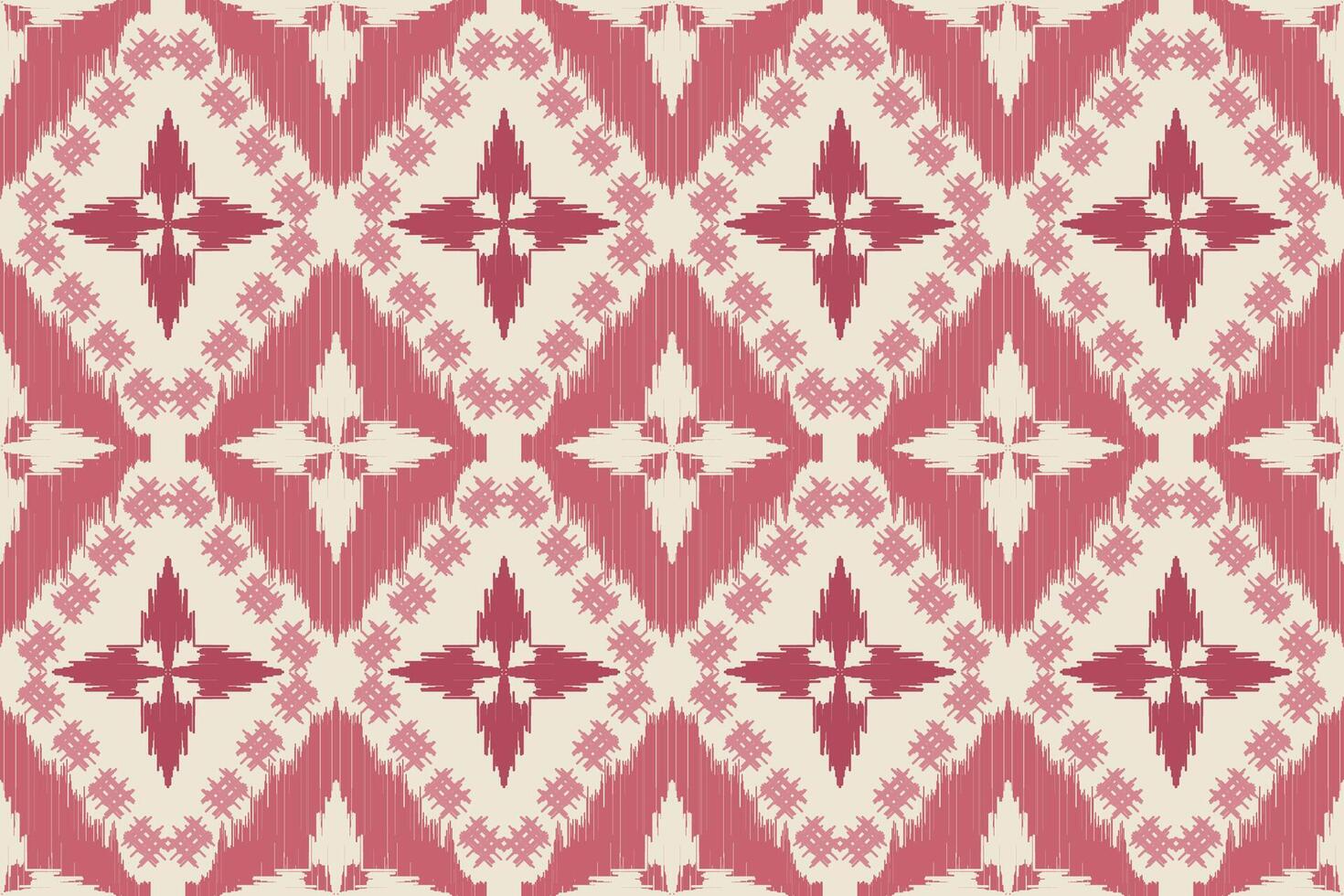 Red and cream ikat fabric pattern. Traditional ethnic geometric design. Seamless background for textiles and wallpapers. vector