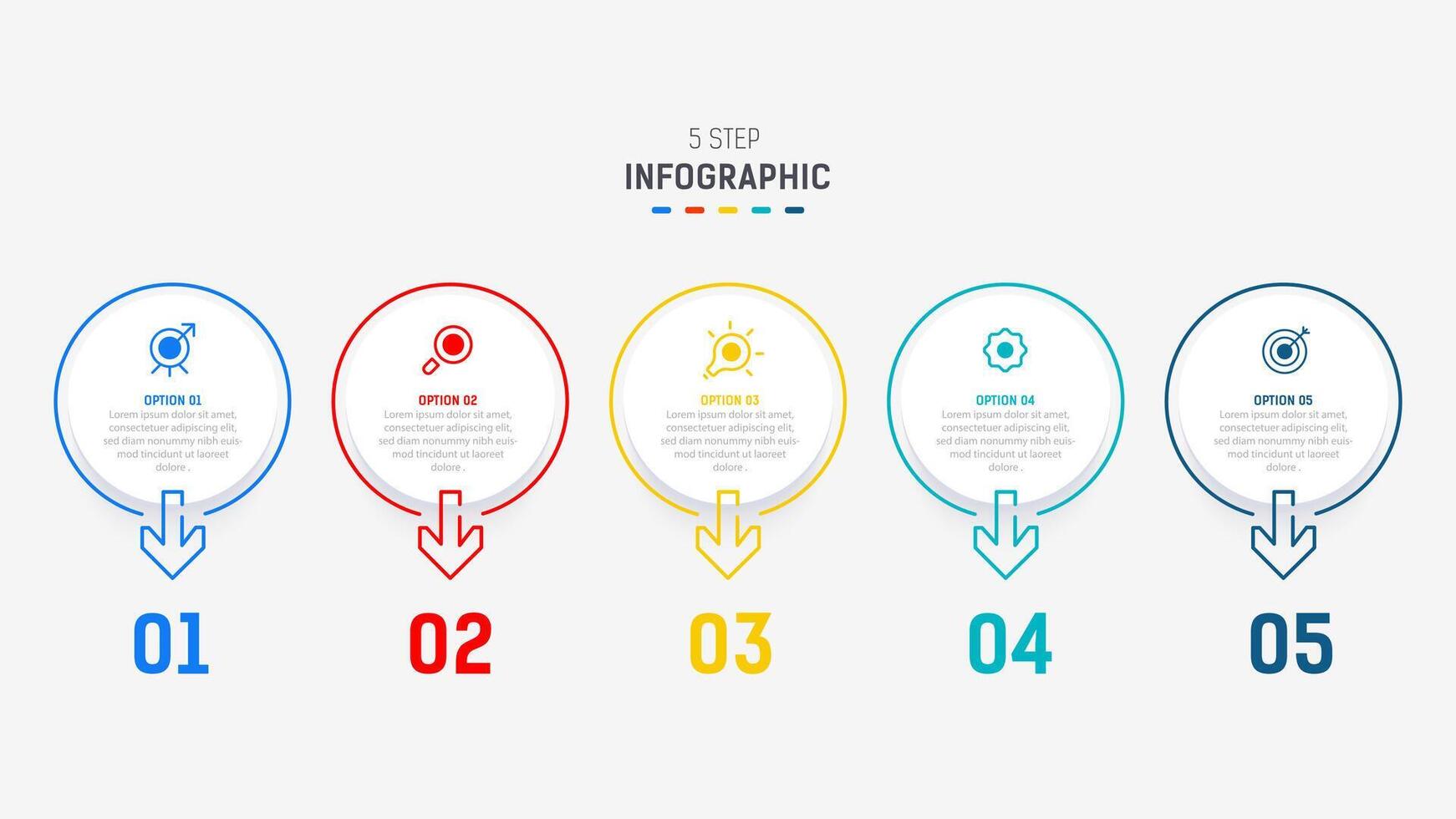Five Step Infographic design element template for presentation. info graphic illustration. process diagram and presentations step, banner, flow chart, 5 option template. vector